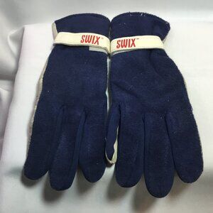 Vintage Swix Ski Glove Blue Fleece Leather Palms Men Medium Large 10.5